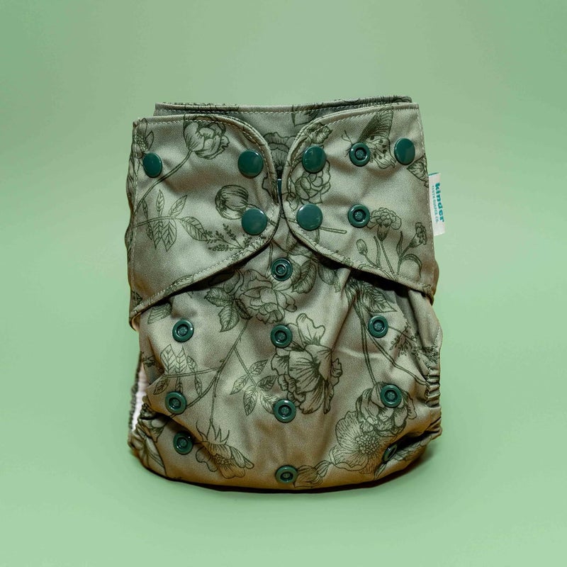 Kinder Cloth Diapers Set of 5 Reusable Baby Diapers Pocket Style Athletic Wicking Jersey, Newborn to Potty 7-60lbs, One Size, Inserts NOT Included (Tranquil Garden Botanicals) - Image 3